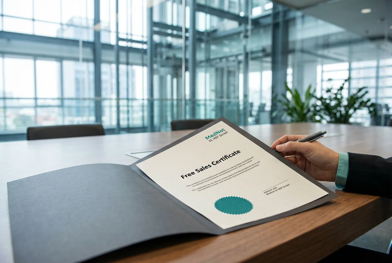 close view on a "free sales certificate" on a table